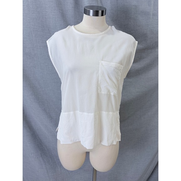 Everlane Tops - Everlane 100% Silk Sleeveless Button Back Pocket Top White 6